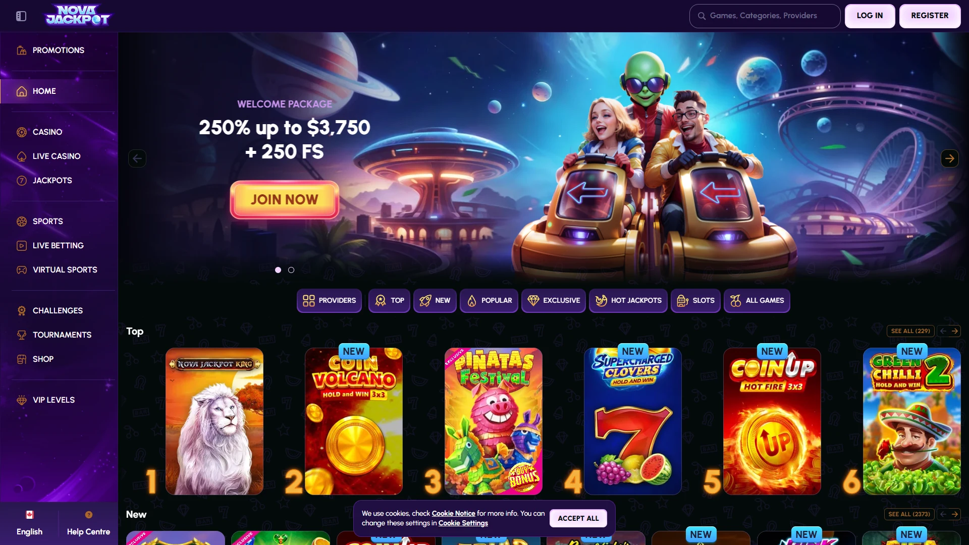 Novajackpot homepage